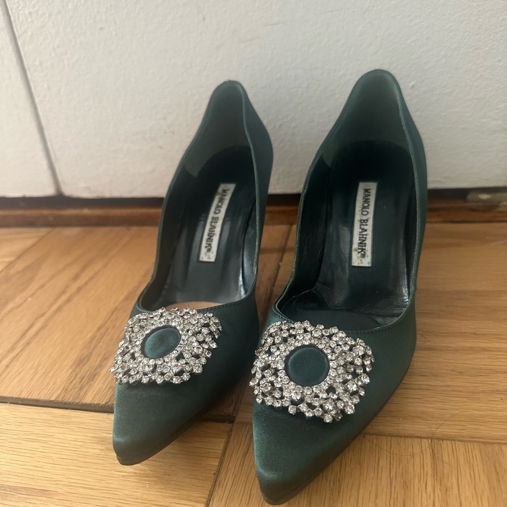 Manolo Blahnik Satin Crystal Embellishments Heels